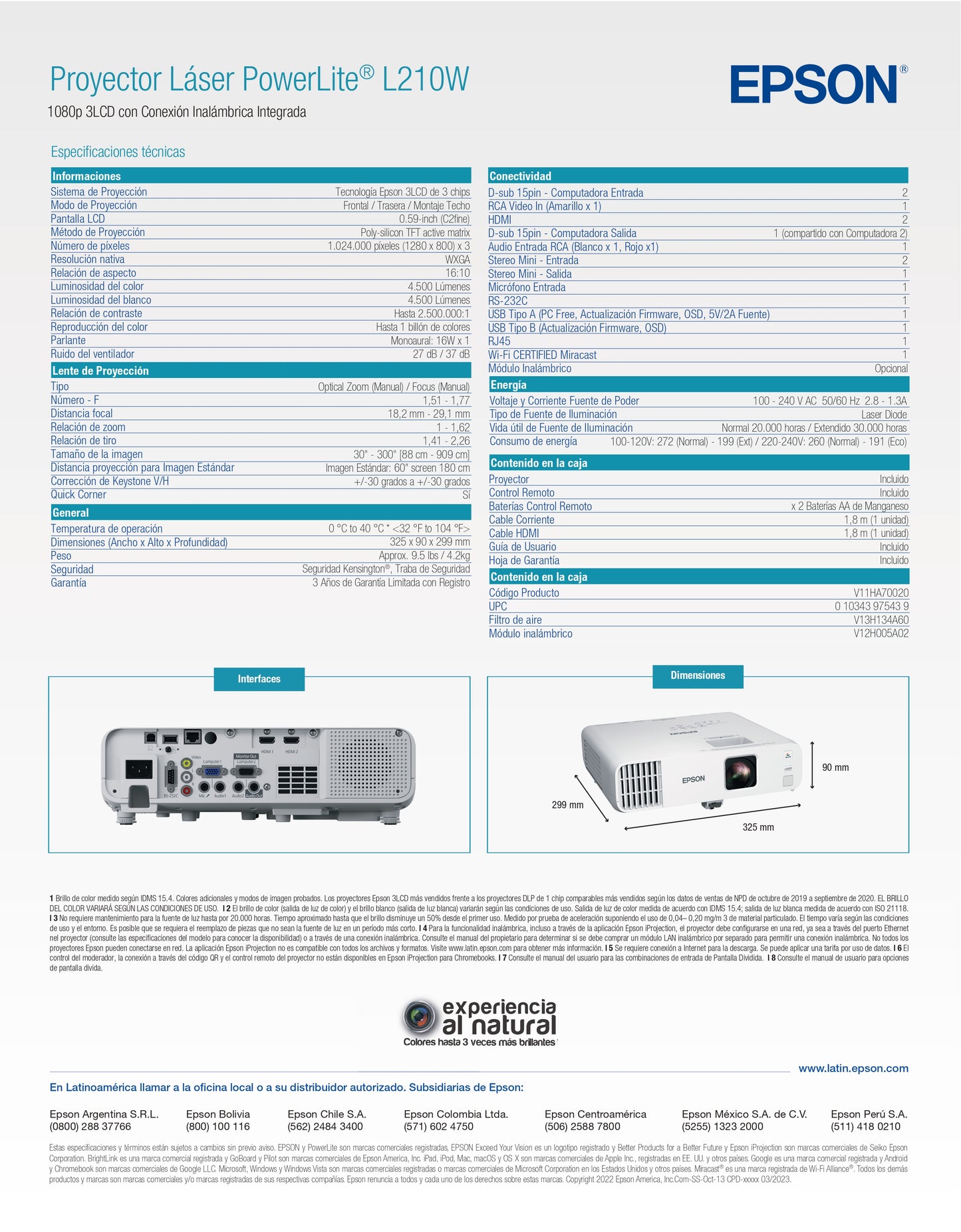Proyector laser inalambrico PowerLite® L210W