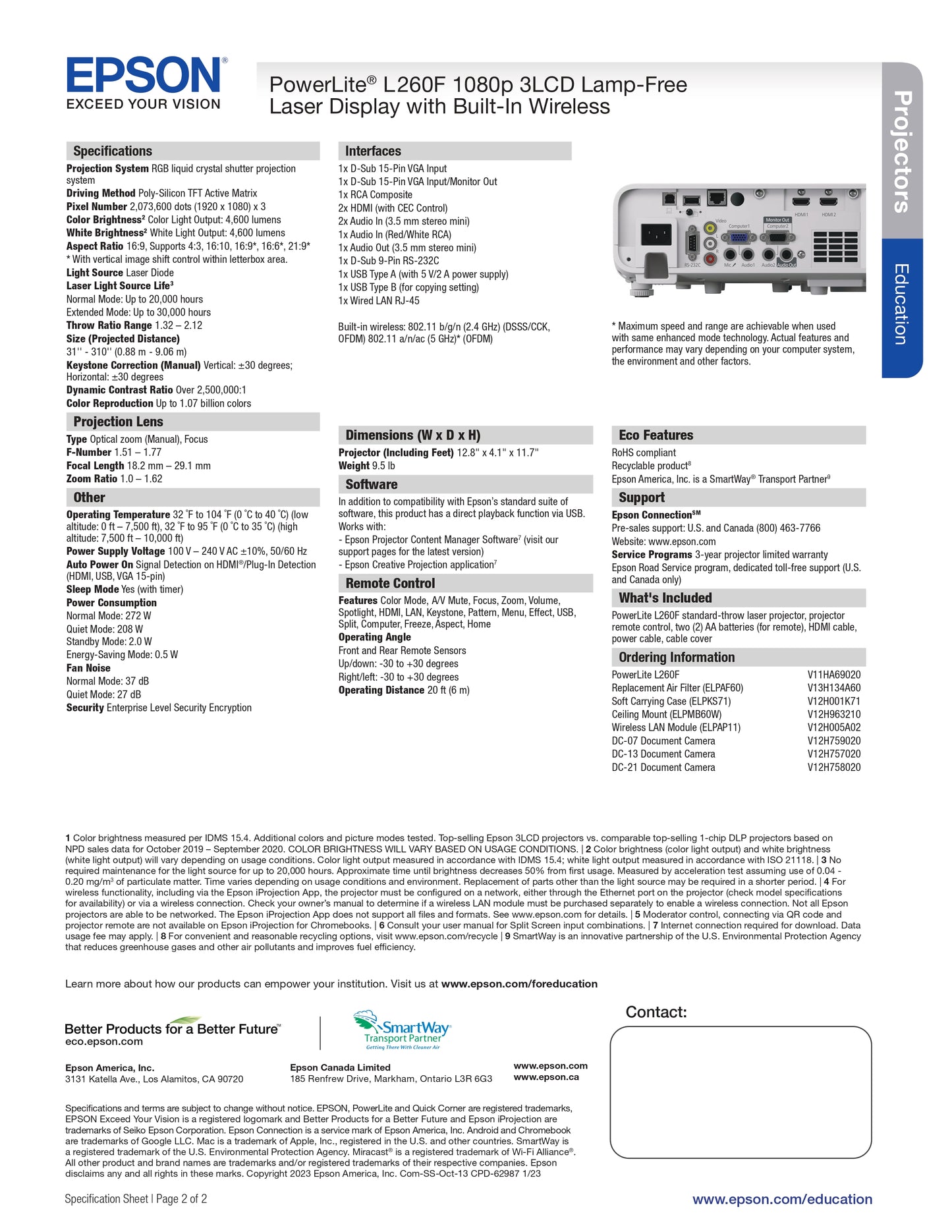 Proyector laser inalámbrico PowerLite® L260F(REMPLAZO A L250F)