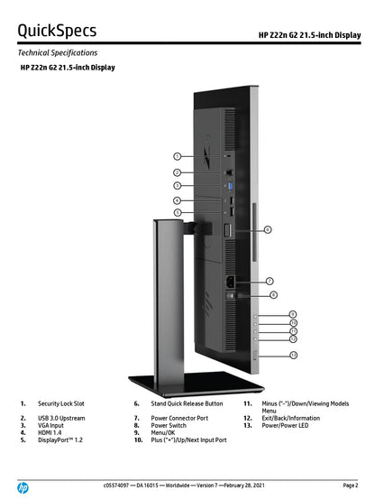 HP Z22n G2 21.5-inch Display