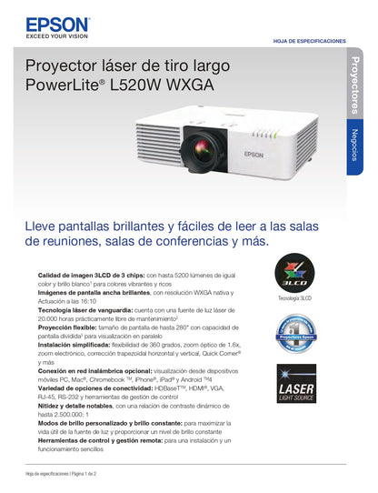 Proyector láser de tiro largo PowerLite® L520W WXGA